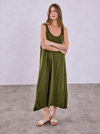 Midi cotton dress in olive green
