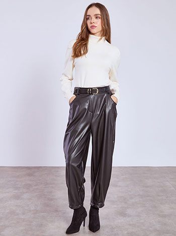Trousers leather effect barrel in black