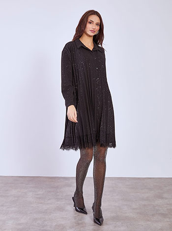 Dress pleated with glitter in black