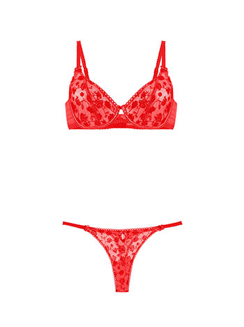 Lingerie set with roses in red