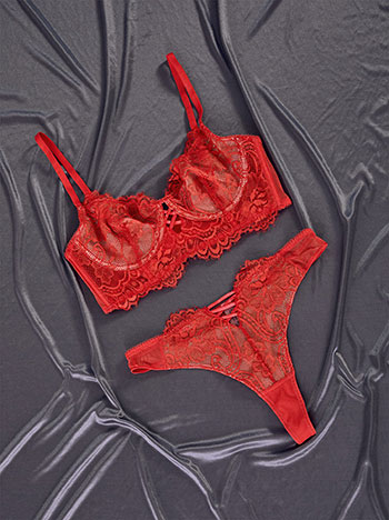 Σετ εσωρούχων ημιδιάφανο με δαντέλα σε κόκκινο