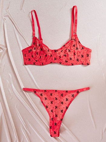 Σετ εσωρούχων ημιδιάφανο με φιόγκους σε κόκκινο