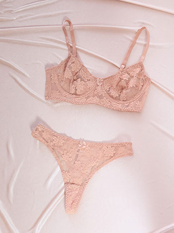 Lingerie set semi sheer in peach