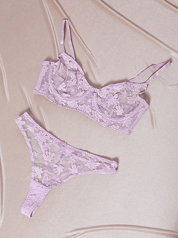 Lingerie set semi sheer in light purple