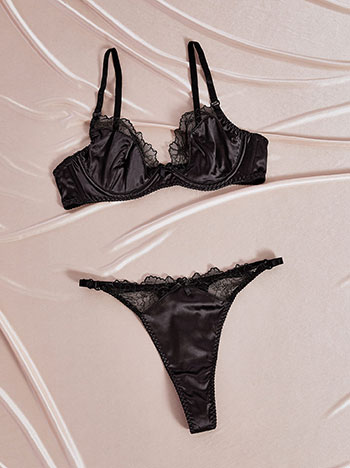 Σετ εσωρούχων σατέν με δαντέλα σε μαύρο