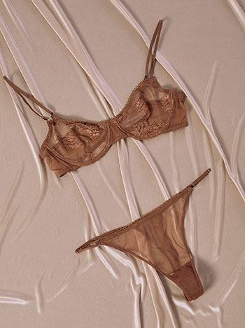 Σετ εσωρούχων ημιδιάφανα με σχέδιο σε καφέ