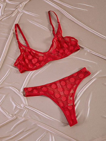 Σετ εσωρούχων ημιδιάφανο πουά σε κόκκινο