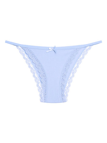 Ribbed brief with lace in light blue