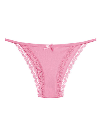 Ribbed brief with lace in pink