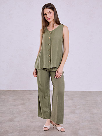 Σετ μπλούζα και παντελόνα με μεταλλικά διακοσμητικά κουμπιά σε χακί