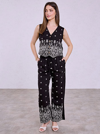 Σετ με κεντητό γιλέκο και παντελόνα σε μαύρο