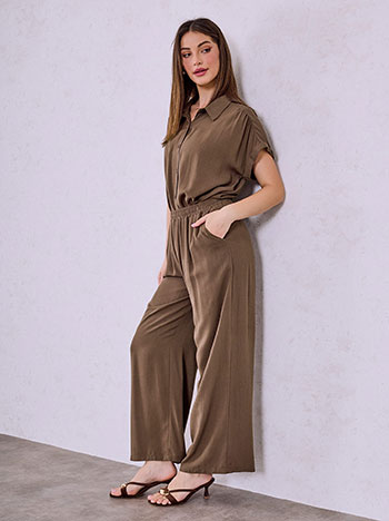 Σετ με πουκάμισο και παντελόνα με βισκόζη σε καφέ