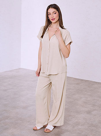 Σετ με πουκάμισο και παντελόνα με βισκόζη σε μπεζ