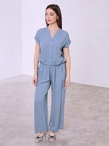 Shirt and wide leg trousers viscose set in rough blue