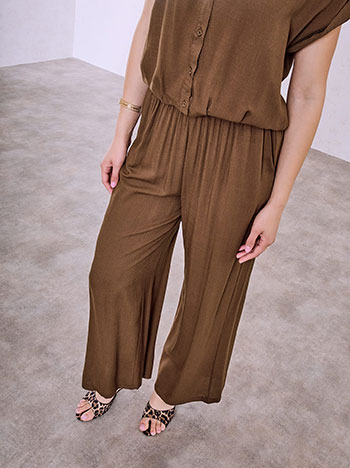 Σετ με πουκάμισο και παντελόνα από βισκόζη σε καφέ