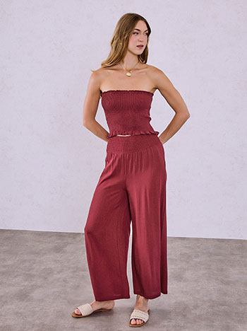 Σετ με strapless τοπ και παντελόνα σε μπορντό
