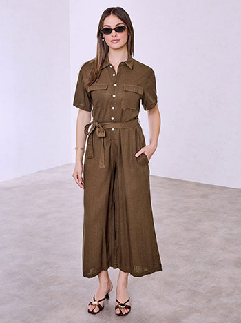 Ολόσωμη φόρμα με λινό σε καφέ