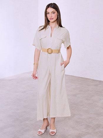 Jumpsuit with linen in beige