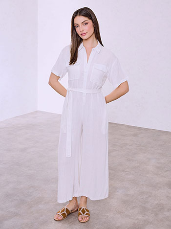 Jumpsuit with linen in white