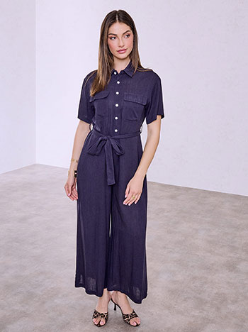 Jumpsuit with linen in dark blue