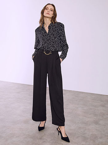 Wide leg trousers with decorative chain in black
