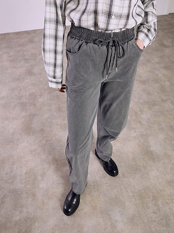 Παντελόνι barrel με denim όψη σε γκρι