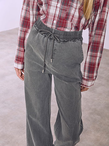 Παντελόνι wide leg με denim όψη σε γκρι