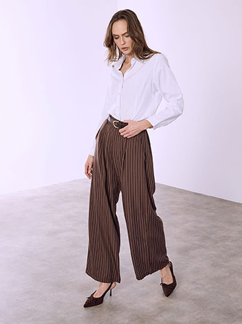 Trousers striped with detachable belt in brown