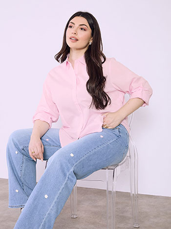 Πουκάμισο με διακοσμητικές ραφές σε ροζ