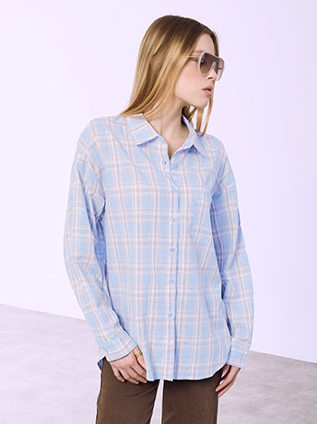 Πουκάμισο καρό ασύμμετρο σε γαλάζιο