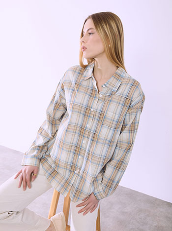 Shirt plaid asymmetric in beige