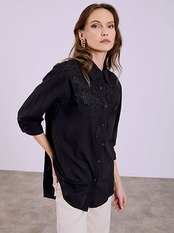 Shirt cotton with broderie details in black