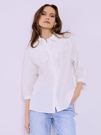 Πουκάμισο βαμβακερό με κέντημα σε λευκό