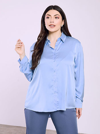 Πουκάμισο ασύμμετρο σατέν σε γαλάζιο