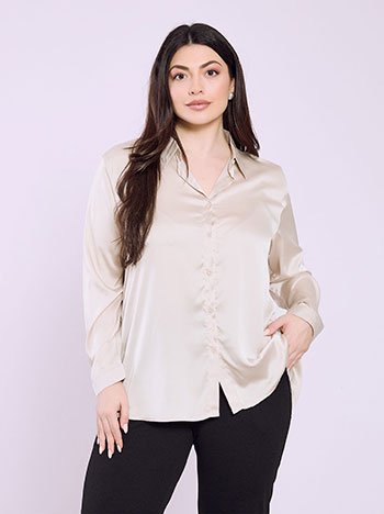 Πουκάμισο ασύμμετρο σατέν σε μπεζ