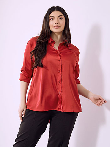 Shirt asymmetric satin in red