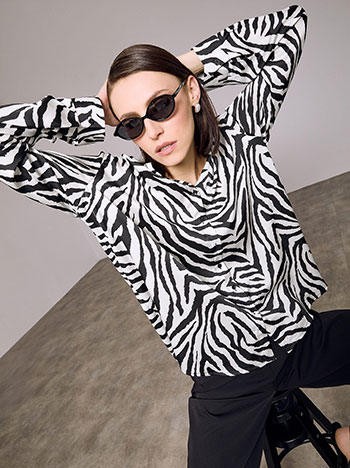 Πουκάμισο σατέν με τύπωμα ζέβρα σε μαύρο