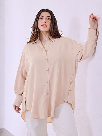 Shirt with side buttons in beige