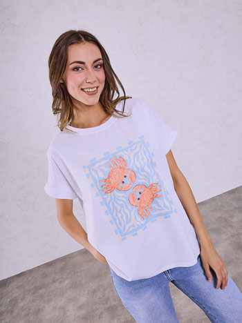 T-shirt με στάμπα καβούρια σε λευκό