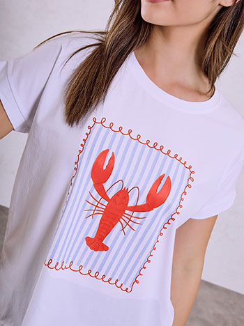 T-shirt με στάμπα αστακό σε λευκό