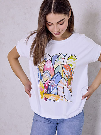 Surfboard print T-shirt in white
