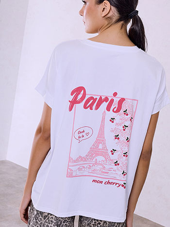 T-shirt με στάμπα Paris σε λευκό