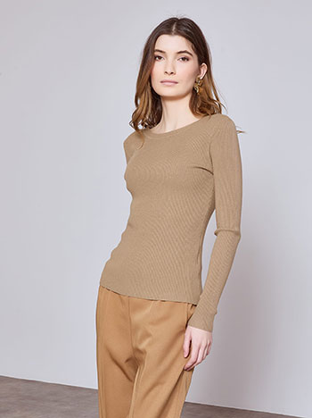 Μπλούζα ριπ μονόχρωμη σε μπεζ σκούρο