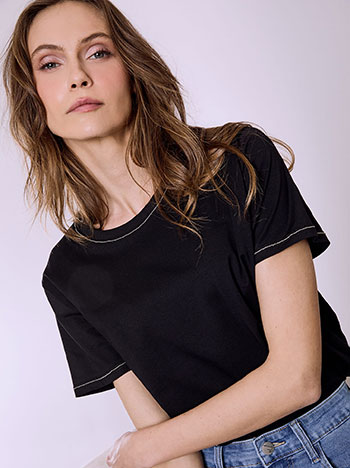 T-shirt with metallic details in black silver