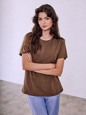 Monochrome T-shirt with cotton in brown
