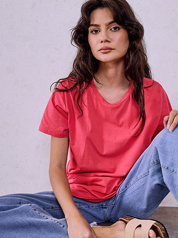 Monochrome T-shirt with cotton in fuchsia