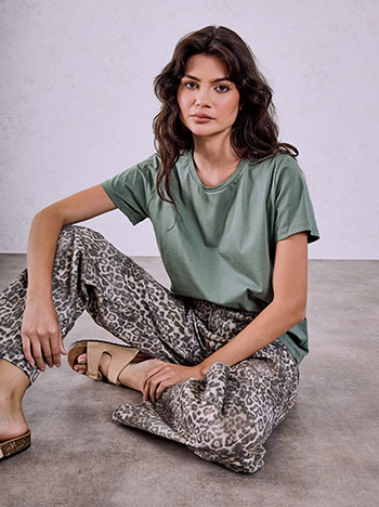 Monochrome T-shirt with cotton in khaki