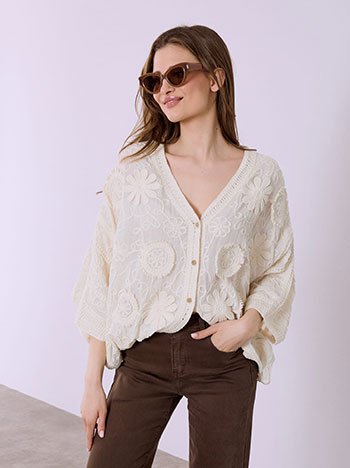 Ζακέτα βαμβακερή σε μπεζ ανοιχτό