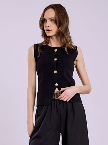 Γιλέκο με κουμπιά λουλούδια σε μαύρο