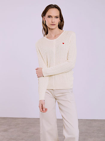 Cardigan knitted with heart in beige